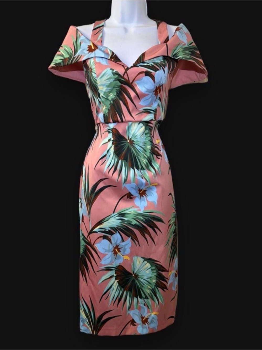 ASOS Pink Tropical-Print Midi Dress